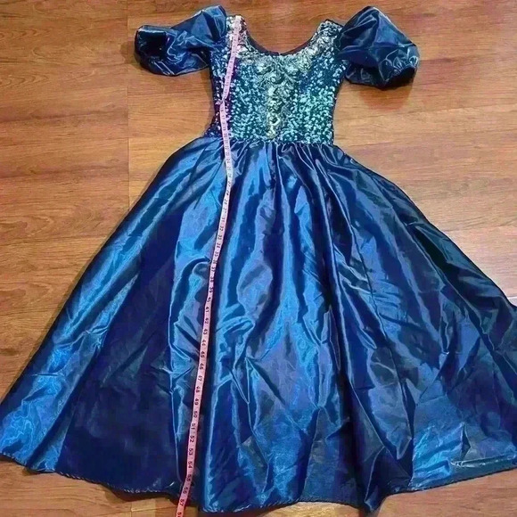 VTG Mike Benet Formals Blue Puff Sleeve Sweetheart Ribbon Prom Dress Size XS - Picture 5 of 11